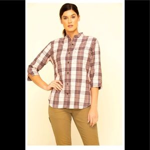 Carhartt Woman’s Deep Wine Relaxed 3/4 Sleeve Plaid Shirt